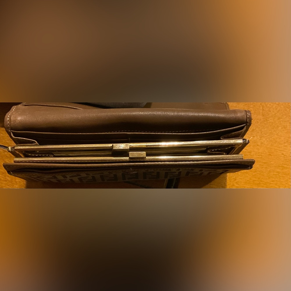 Fendi Brown & Black Zucca Canvas Leather Continental Wallet - Picture 14 of 16